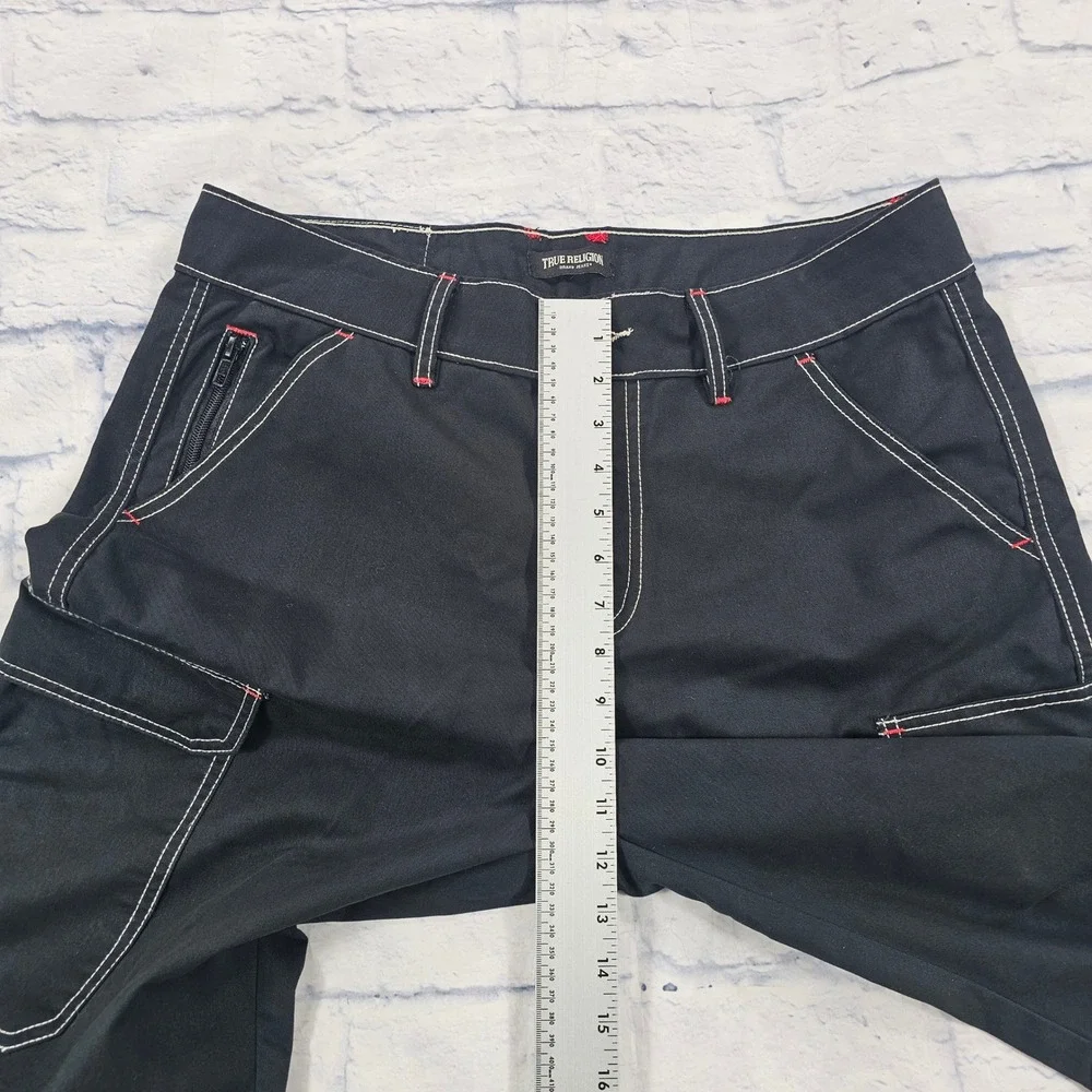 True Religion Cargo Shorts MENS 32 Jet Black Contrast Stitch Streetwear